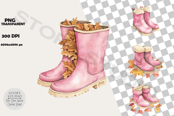 Beautiful Pink Autumn Boots Clipart Set for Creative Projects