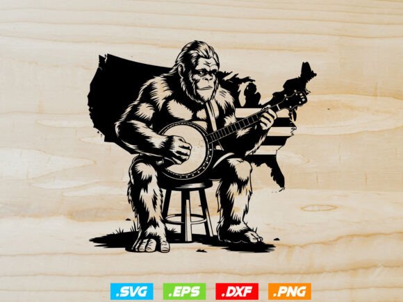 Bigfoot Yeti Sasquatch Banjo Player SVG