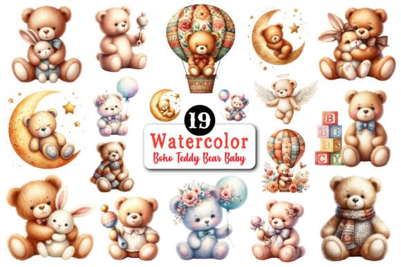 Boho Teddy Bear Baby Clipart