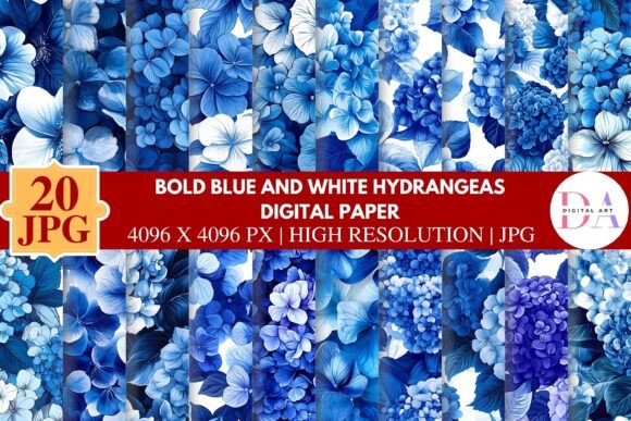 Bold Blue and White Hydrangeas Digital P