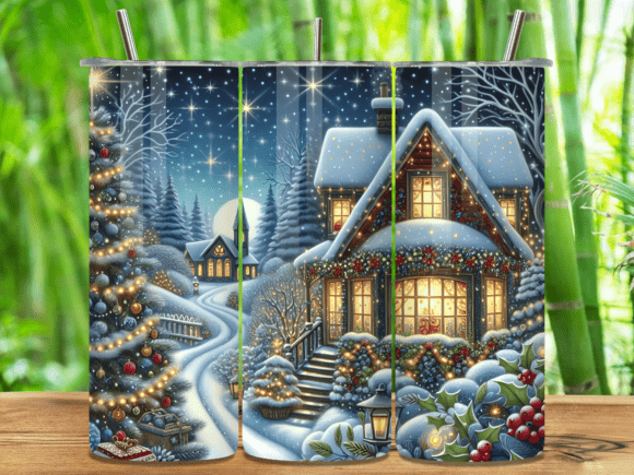 Cozy Christmas Cottage Snow Tumbler Wrap: A Festive Design for 20oz Tumblers