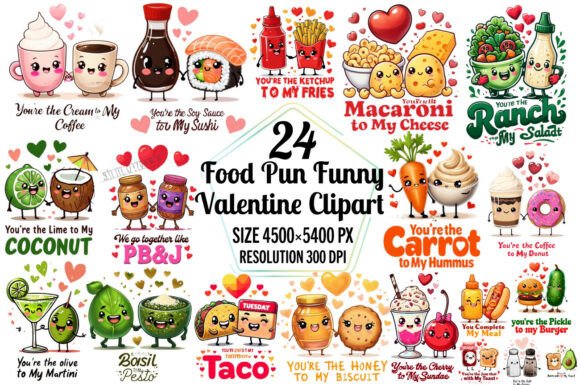 Food Pun Funny Valentine Clipart Bundle