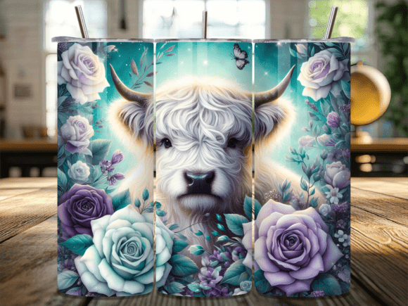Highland Cow Pastel Rose Tumbler Wrap