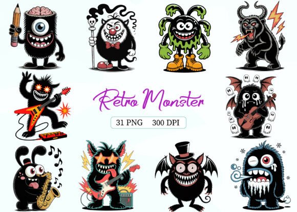 Retro Monster PNG Sublimation Bundle