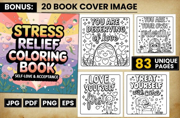 Self-Love Acceptance Quotes Pages for Creative Expression and Stress Relief