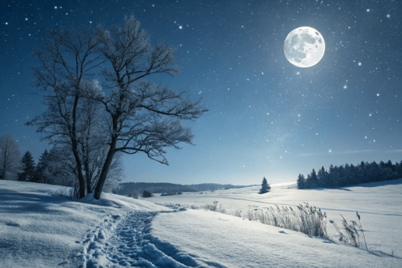 Snow and Moon Background Design for Creative Projects