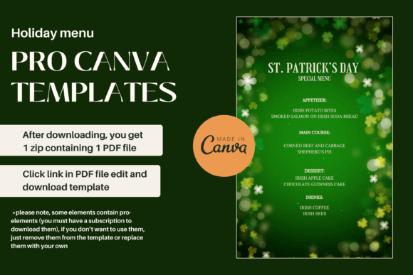 St. Patrick's Day Menu Canva Template