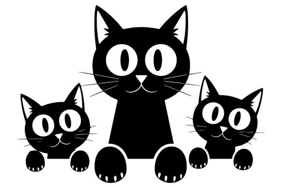 Three Black Cat Faces Silhouette: A Unique Design for Creative Expression