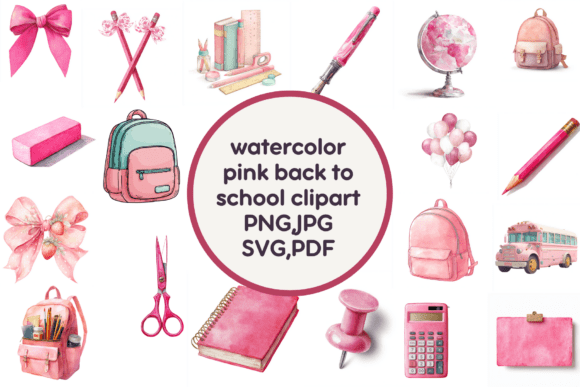 Watercolor Pink Back to School Clipart: A Versatile Design Resource for Educators and Creatives
