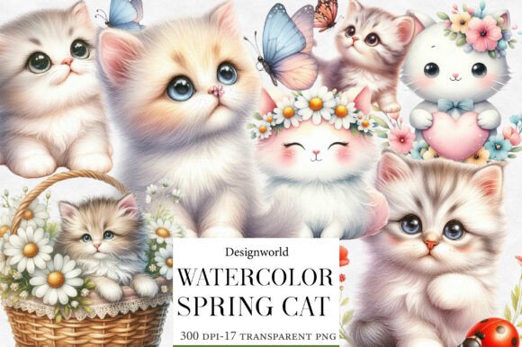 Whimsical Spring Cat Clipart: A Versatile Design for Creative Projects